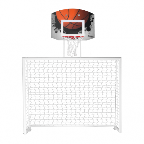 Trave de futsal conjugada com tabela de basquete em policarbonato modelo Fixo