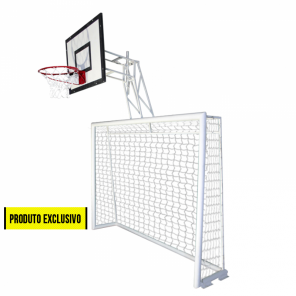 Trave de futsal 2,50m x 2,00mX0,60m conjugada com tabela de basquete 0,80m x 1,10m modelo articulável