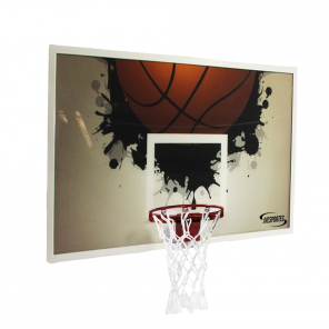 Tabela de Basquete em Acrílico com logo bola 1,80 x 1,05 com aro retrátil profissional e rede tipo chuá