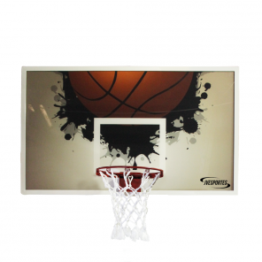 Tabela de Basquete em Acrílico com logo bola 1,80 x 1,05 com aro retrátil profissional e rede tipo chuá